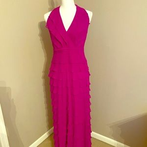 Tadashi 100% Silk Halter Dress w/ Tiered Ruffles